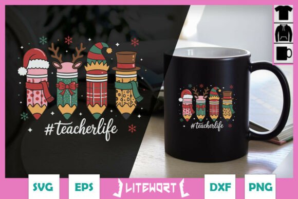 Festive Teacher Holiday Pencil SVG: Graphics for Crafts