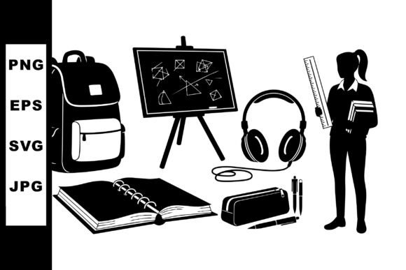 School Supplies Silhouette SVG for Crafts & Graphics